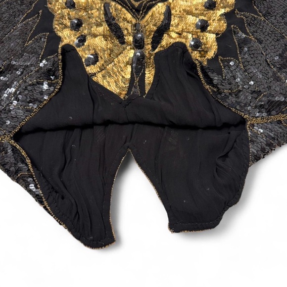 Vintage 80’s 100% Silk Shomax Sequin Butterfly Blouse Women’s XL Glam Festival - Picture 4 of 8